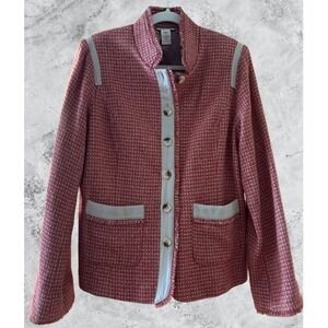 Sundance Womens Red Wool Blend Houndstooth Blazer Jacket Frayed Trim Size 14